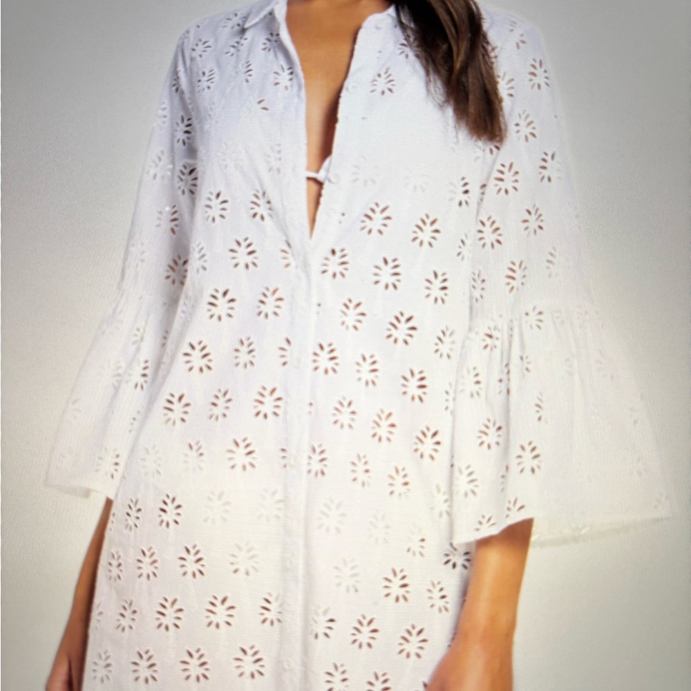 Lilly Pulitzer Gala Resort White Coverup in Lilly Palm Tree Eyelet - Sz S